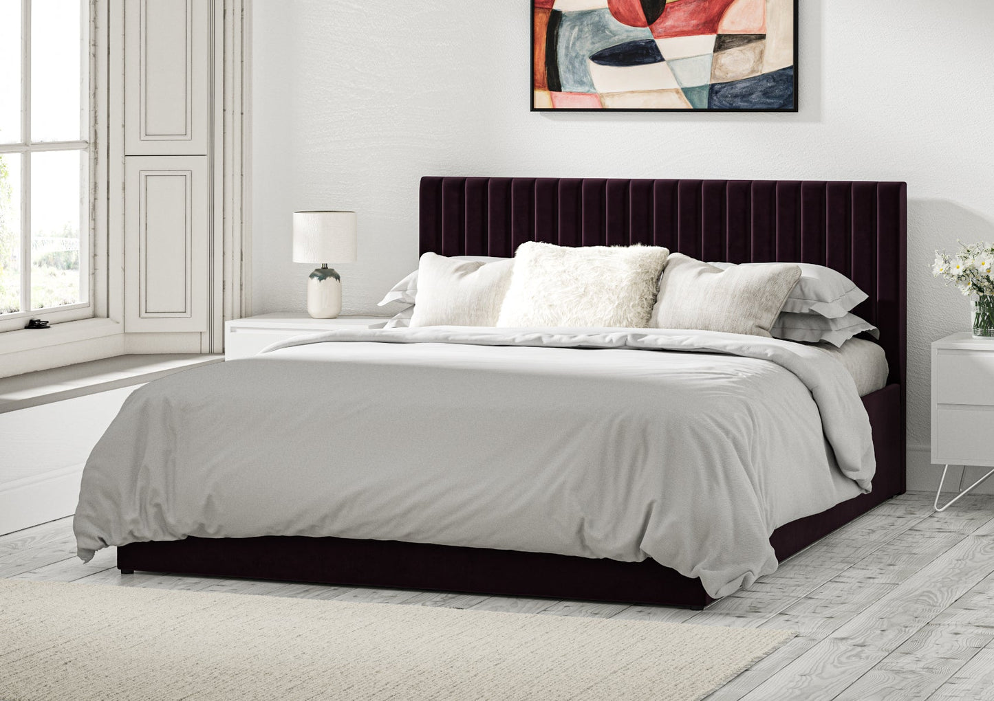 Symphony Classic Hugo Aubergine Upholstered Ottoman Bed Frame Only - Bed - Time4Sleep