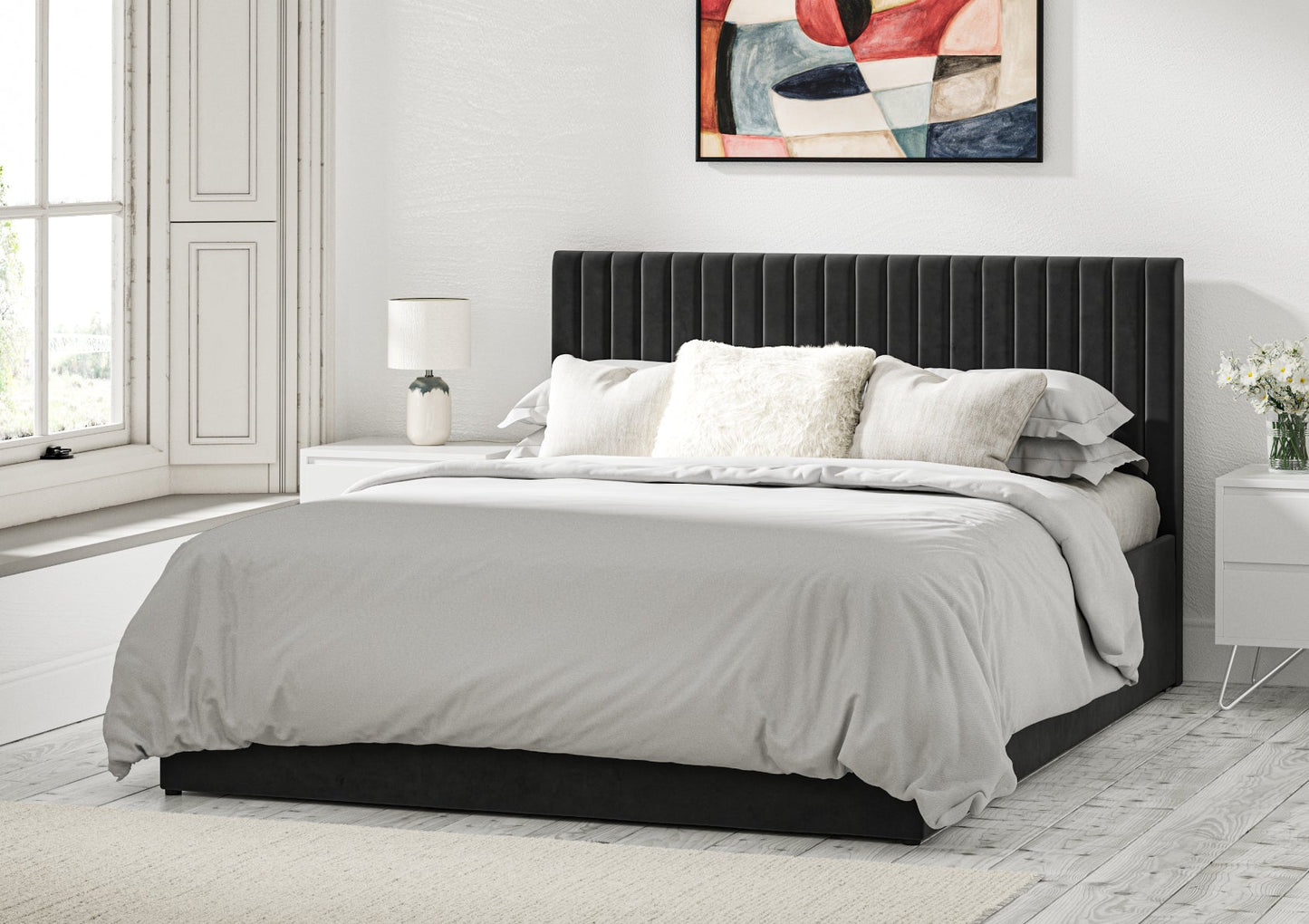 Symphony Classic Hugo Charcoal Upholstered Ottoman Bed Frame Only Bed Time4Sleep Manufacturing Single