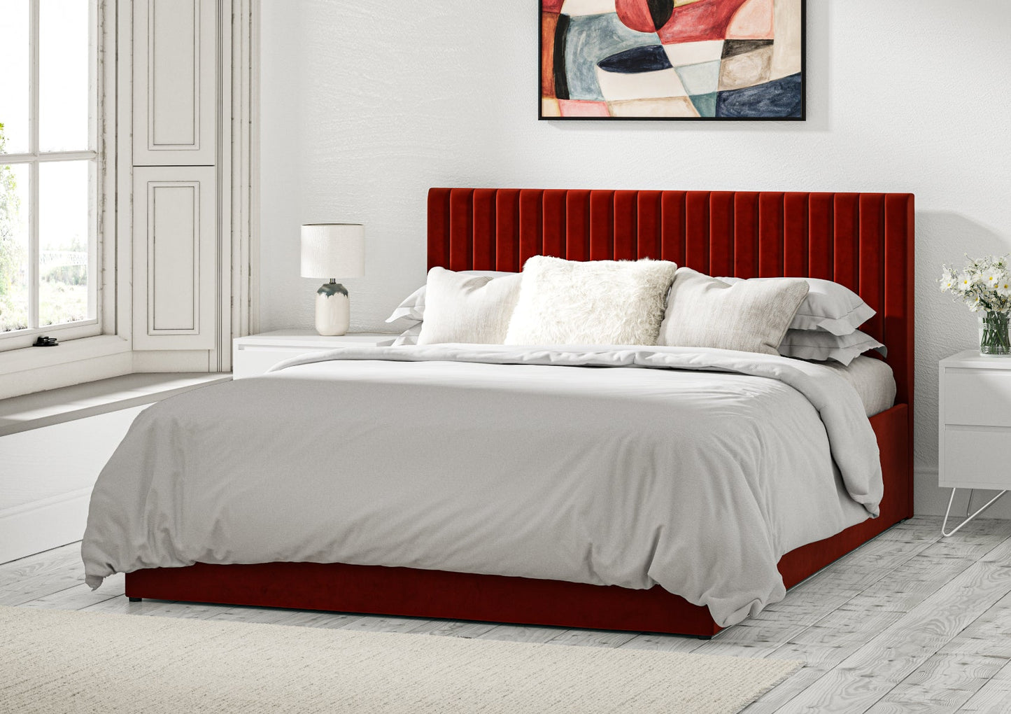 Symphony Classic Hugo Flame Upholstered Ottoman Bed Frame Only Bed Time4Sleep Manufacturing Single