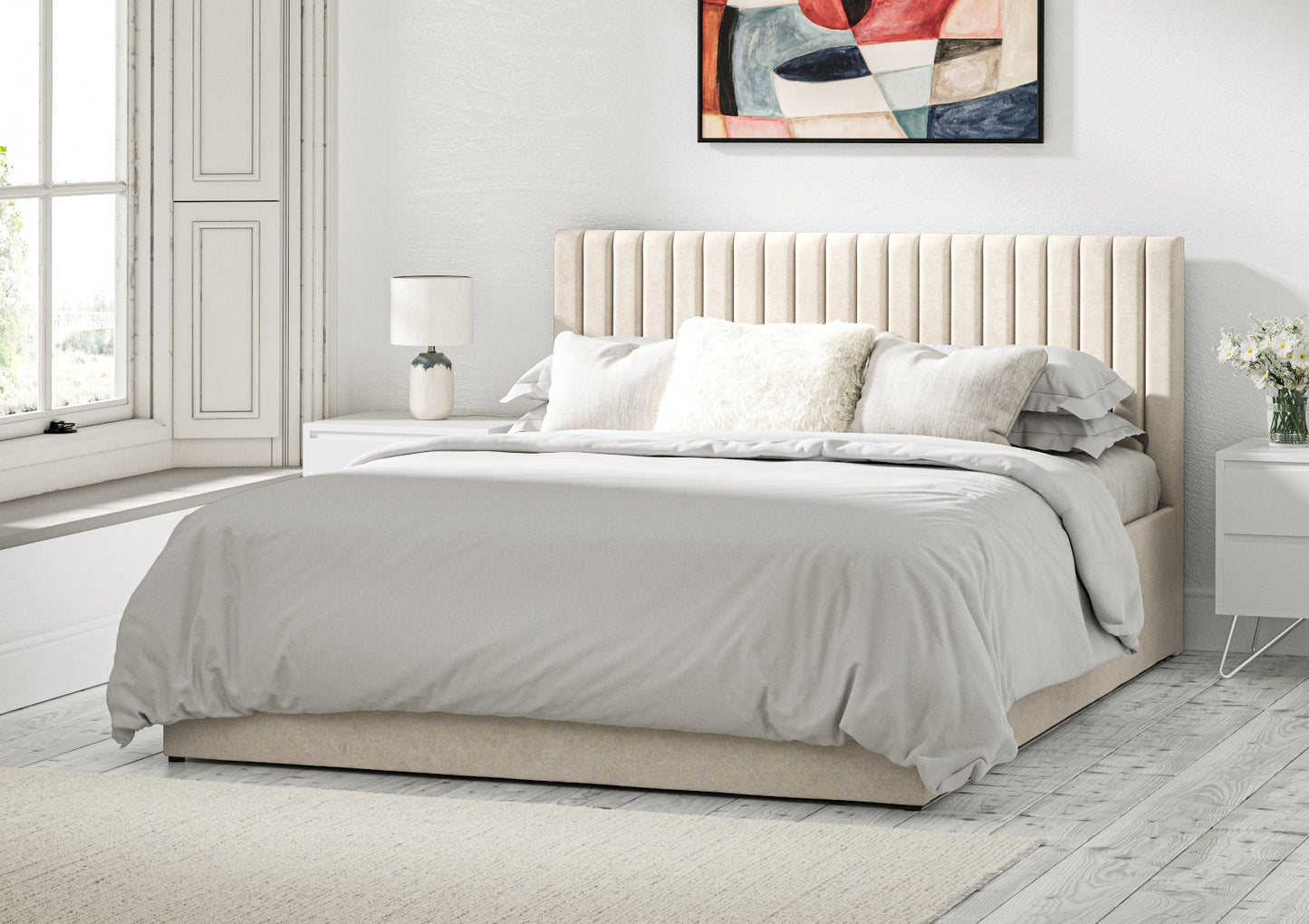 Symphony Classic Hugo Ivory Upholstered Ottoman Bed Frame Only Bed Time4Sleep Manufacturing Single