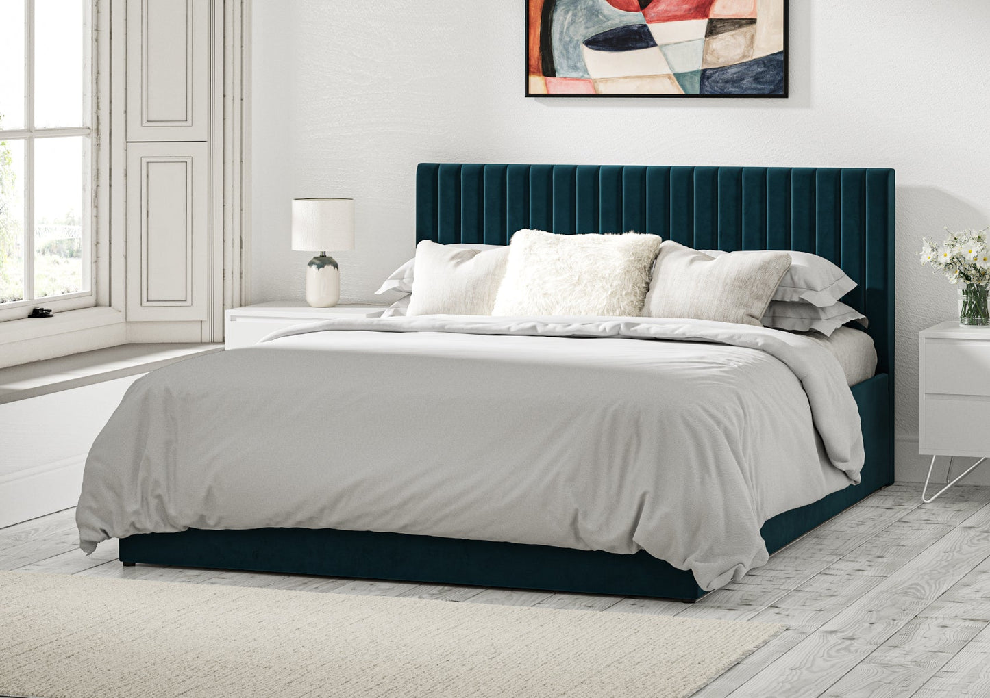 Symphony Classic Hugo Kingfisher Upholstered Ottoman Bed Frame Only Bed Time4Sleep Manufacturing Single