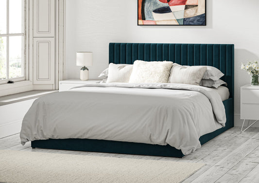 Symphony Classic Hugo Kingfisher Upholstered Ottoman Bed Frame Only Bed Time4Sleep Manufacturing Single