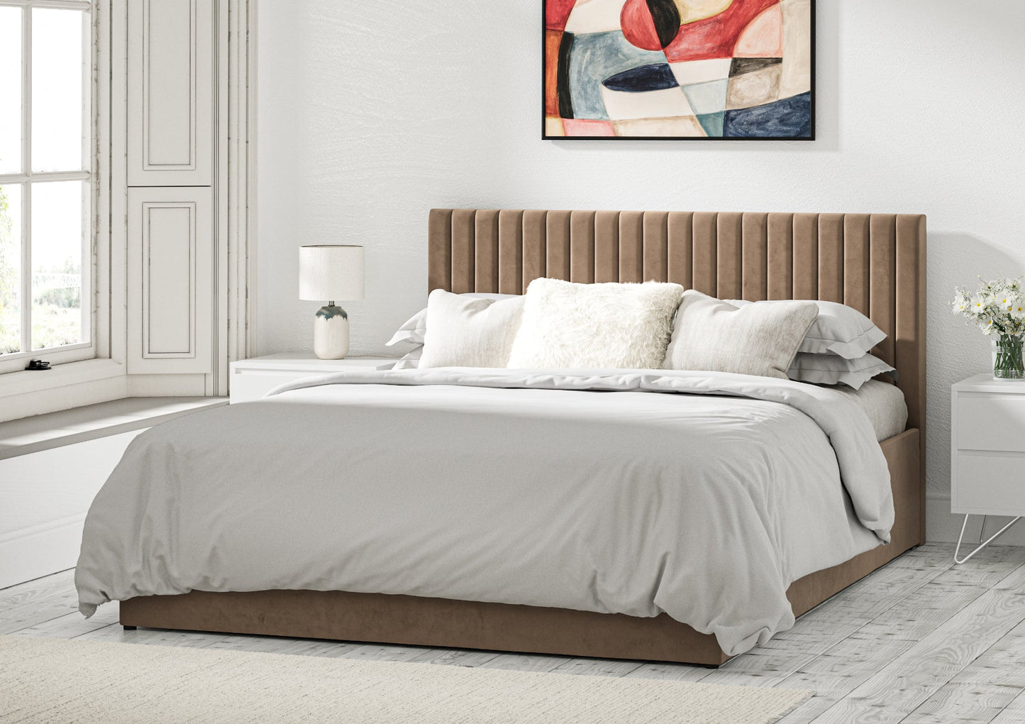 Symphony Classic Hugo Mink Upholstered Ottoman Bed Frame Only - Bed - Time4Sleep