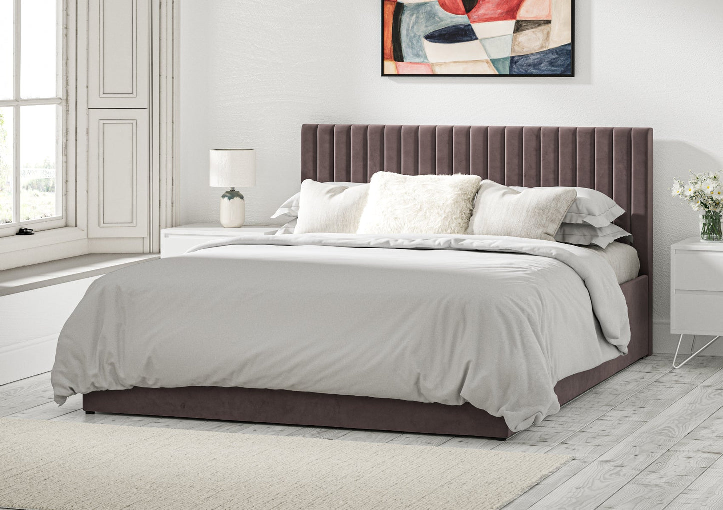 Symphony Classic Hugo Nickel Upholstered Ottoman Bed Frame Only - Bed - Time4Sleep