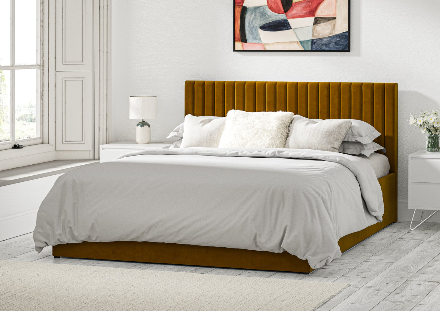 Symphony Classic Hugo Saffron Upholstered Ottoman Bed Frame Only Bed Time4Sleep Manufacturing Single