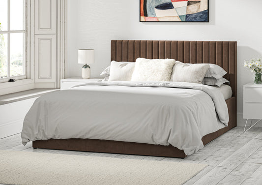 Symphony Classic Hugo Truffle Upholstered Ottoman Bed Frame Only Bed Time4Sleep Manufacturing Single