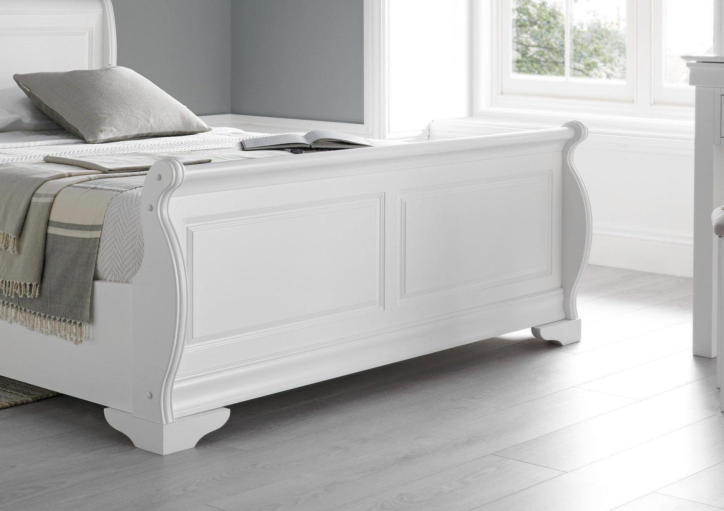 Toulon Wooden Sleigh Bed - White - Bed Frame Only - Bed - Time4Sleep