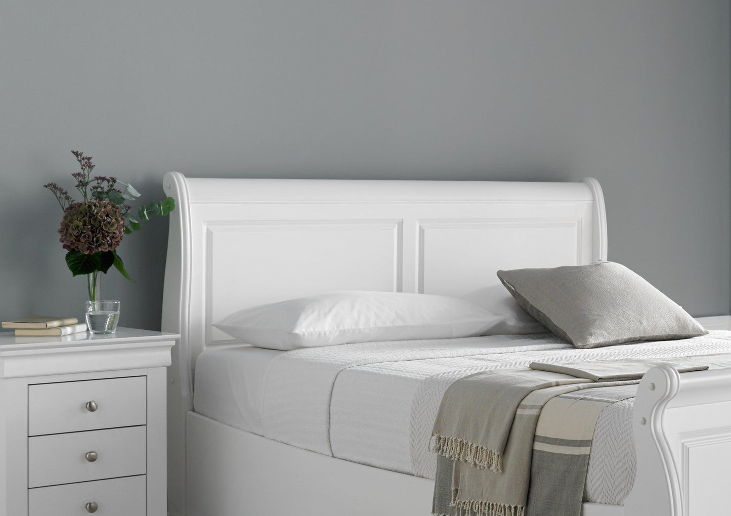 Toulon Wooden Sleigh Bed - White - Bed Frame Only - Bed - Time4Sleep