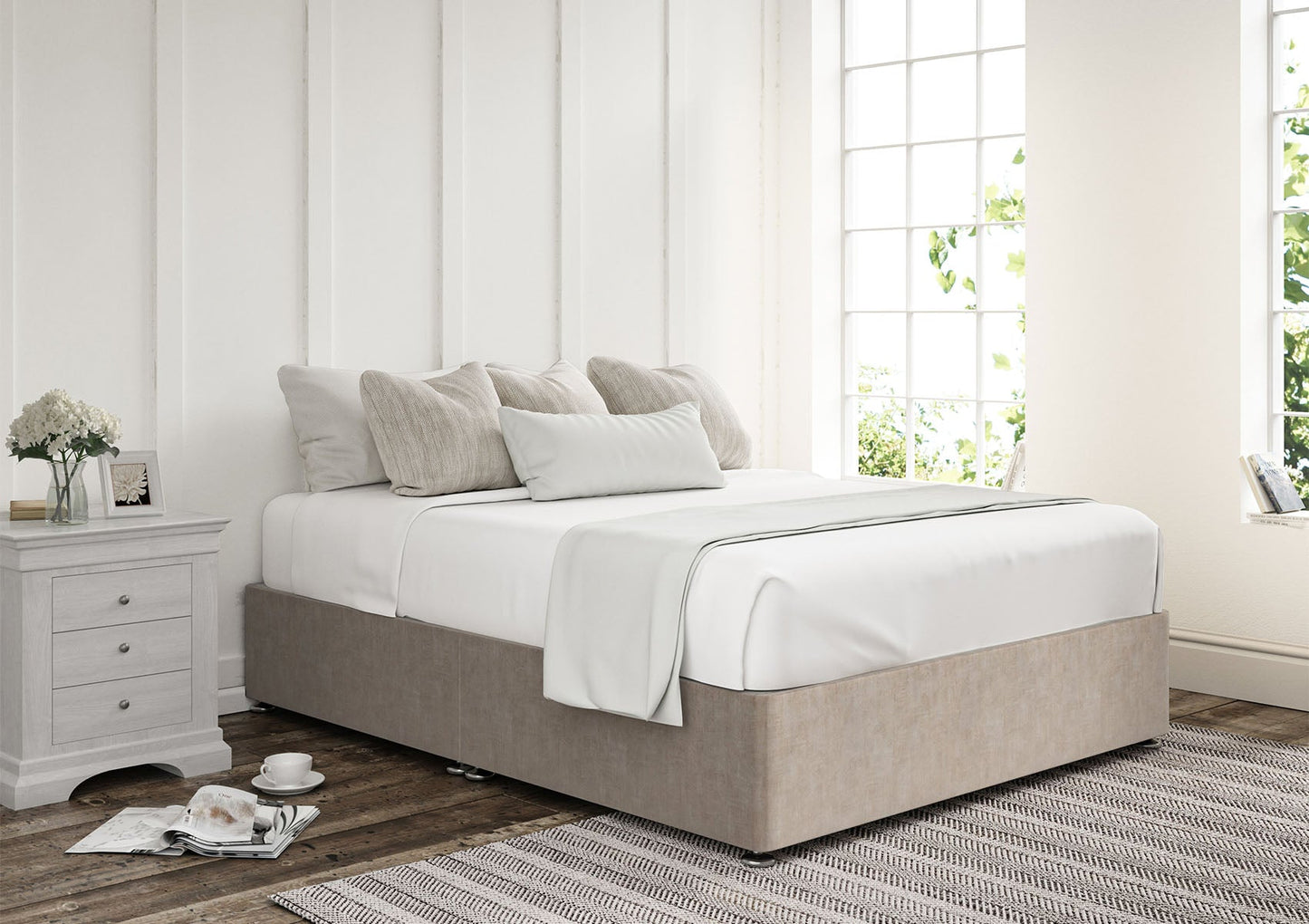 Upholstered Non Storage Base Bed Time4Sleep Compact Double Heritage Mink