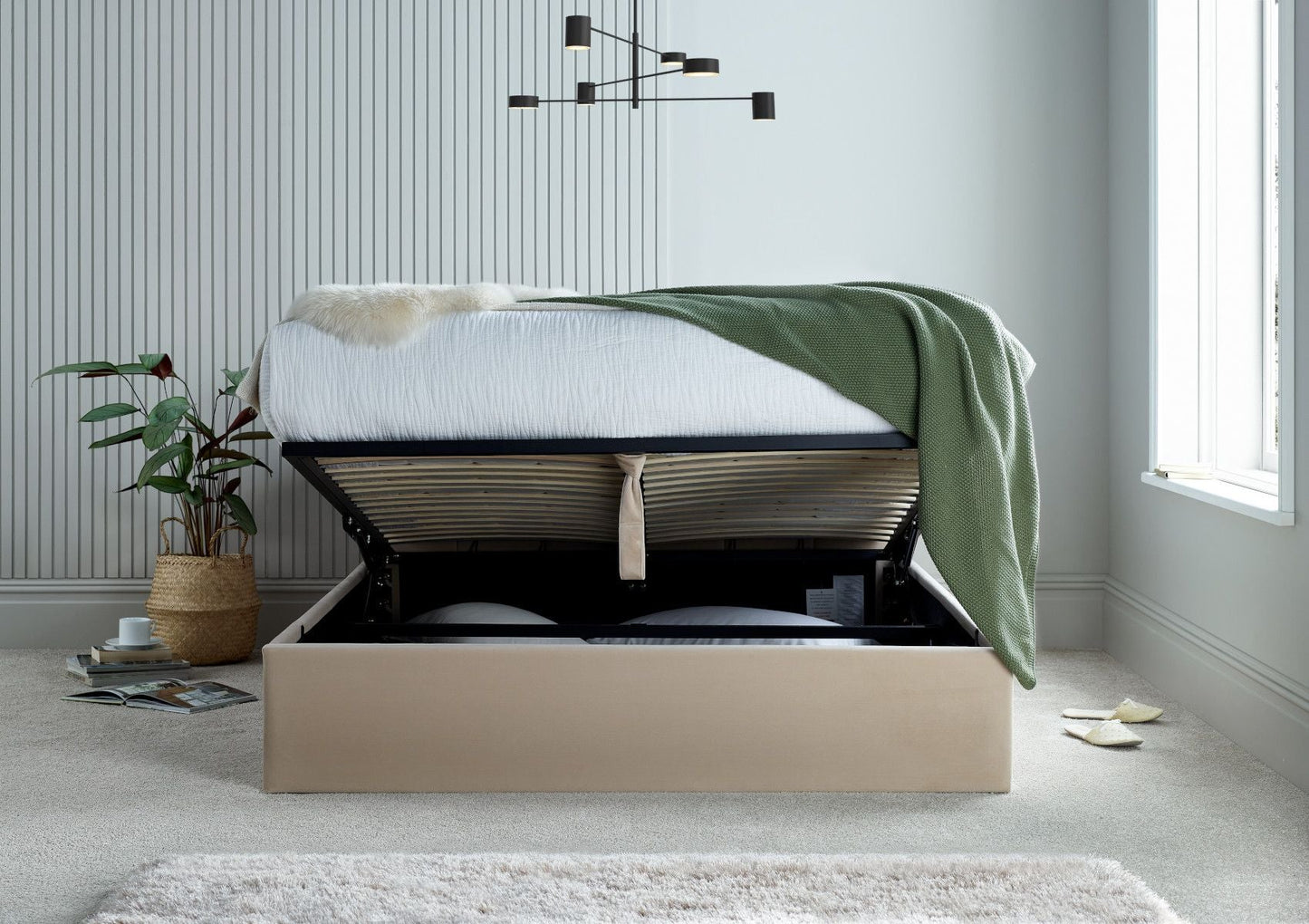Valencia Stone Ottoman Bed Frame And Classic Deluxe Mattress - Bed - Time4Sleep