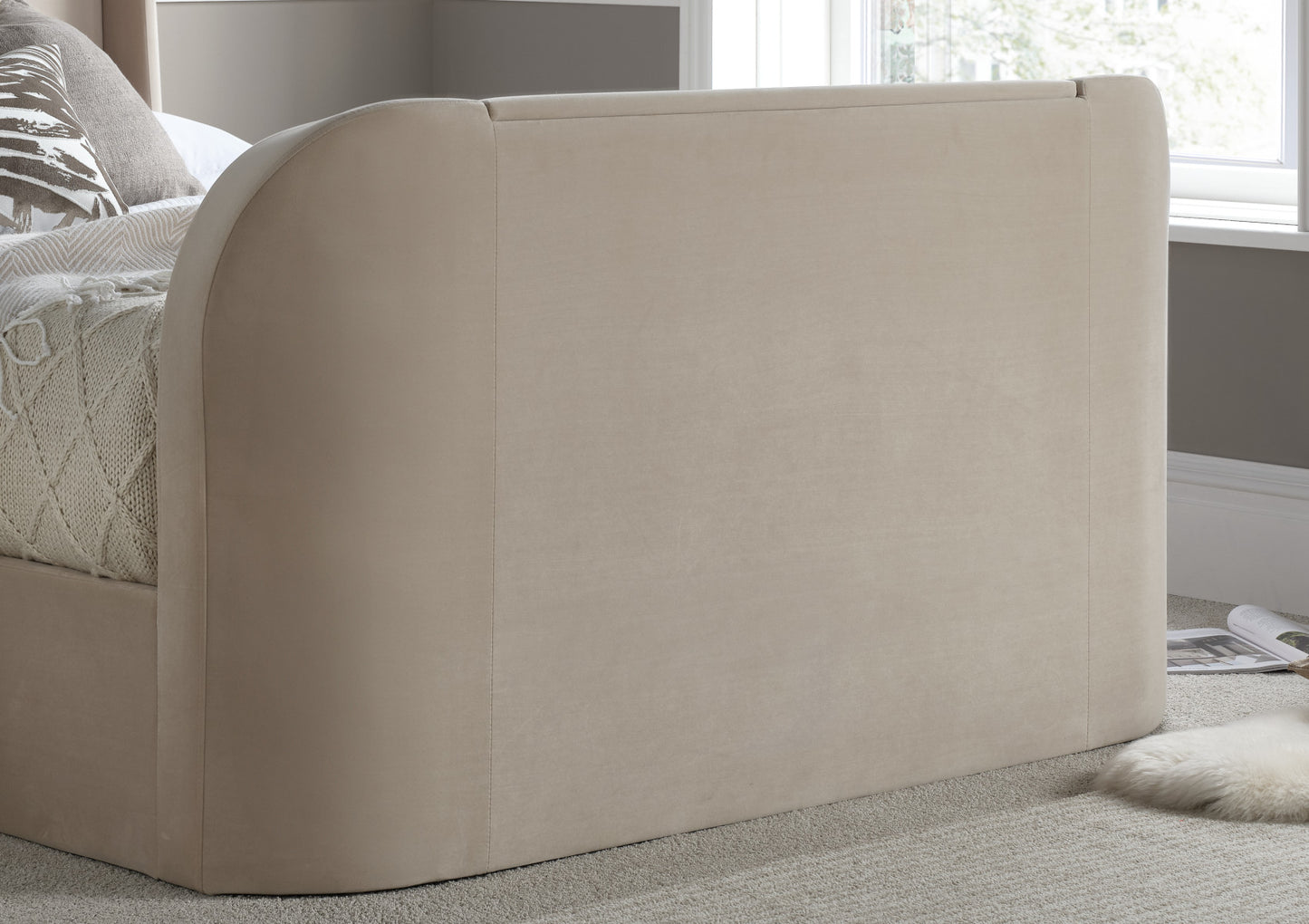 Vancouver Winged Upholstered Ottoman TV Bed Stone Velvet Frame Only Bed time4sleepadmin