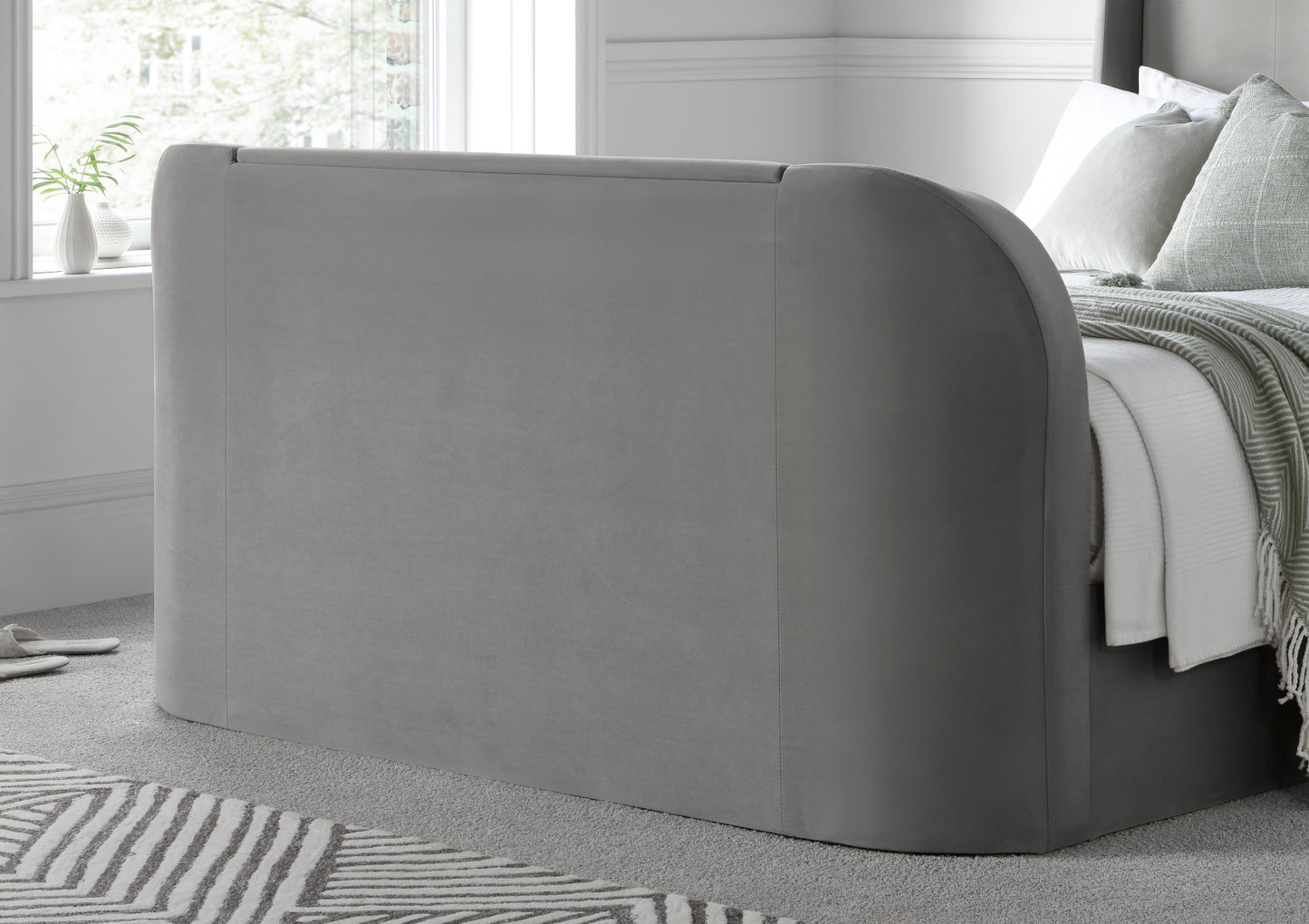 Vancouver Winged Upholstered Ottoman TV Bed Grey Velvet Frame Only Bed time4sleepadmin