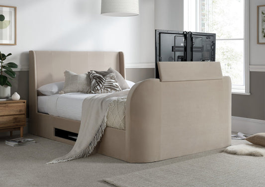Vancouver Winged Upholstered Ottoman TV Bed Stone Velvet Frame Only - Bed - Time4Sleep