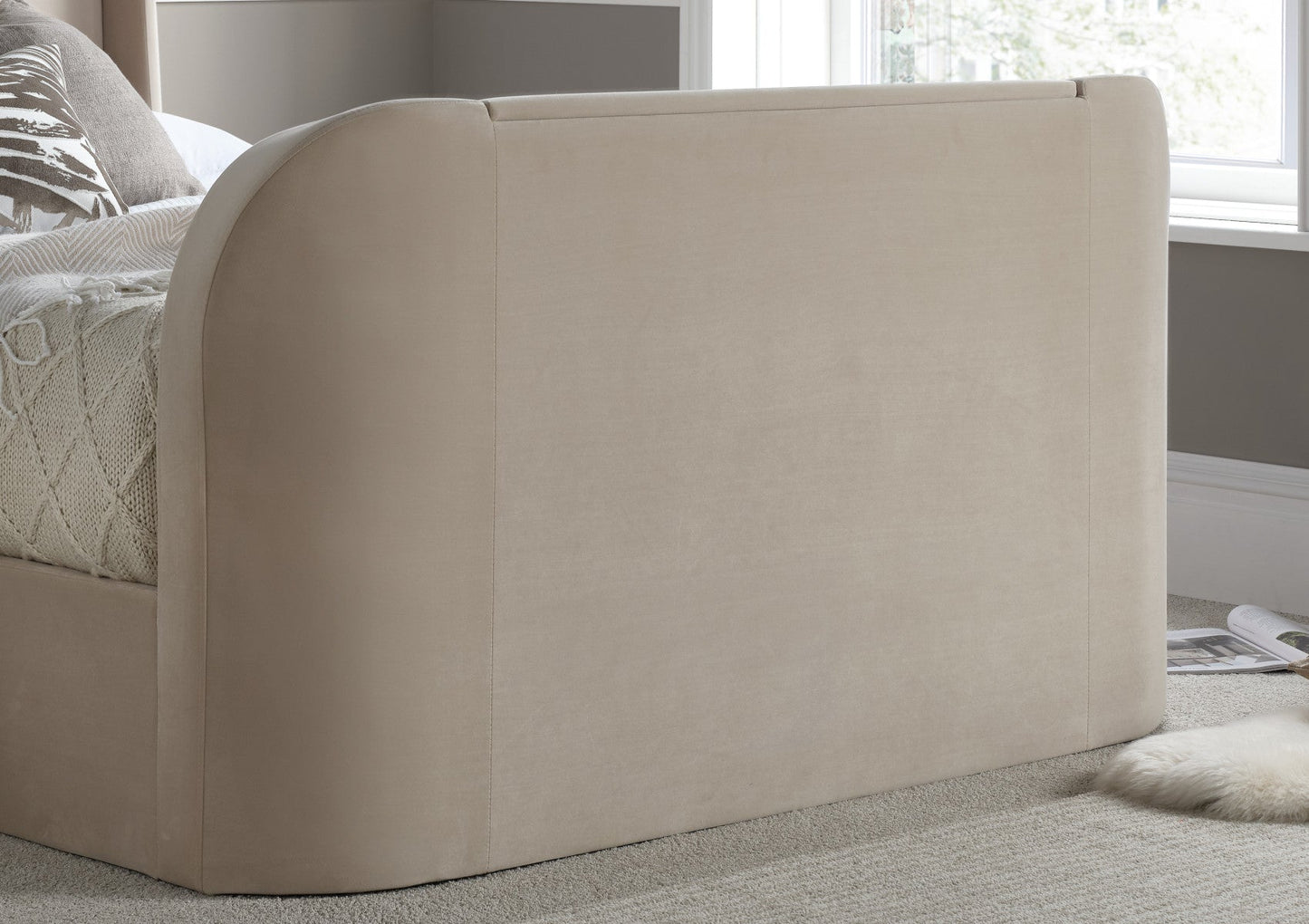 Vancouver Winged Upholstered Ottoman TV Bed Stone Velvet Frame Only Bed Importas