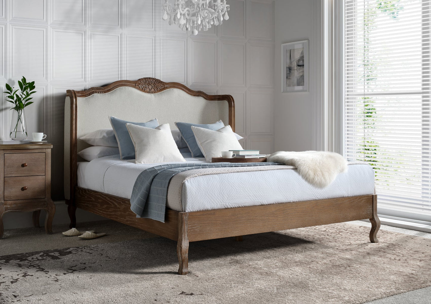 Versailles Winged Upholstered Cream French Style Bed Frame Bed Importas Double