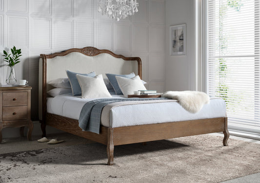 Versailles Winged Upholstered Cream French Style Bed Frame Bed Importas Double