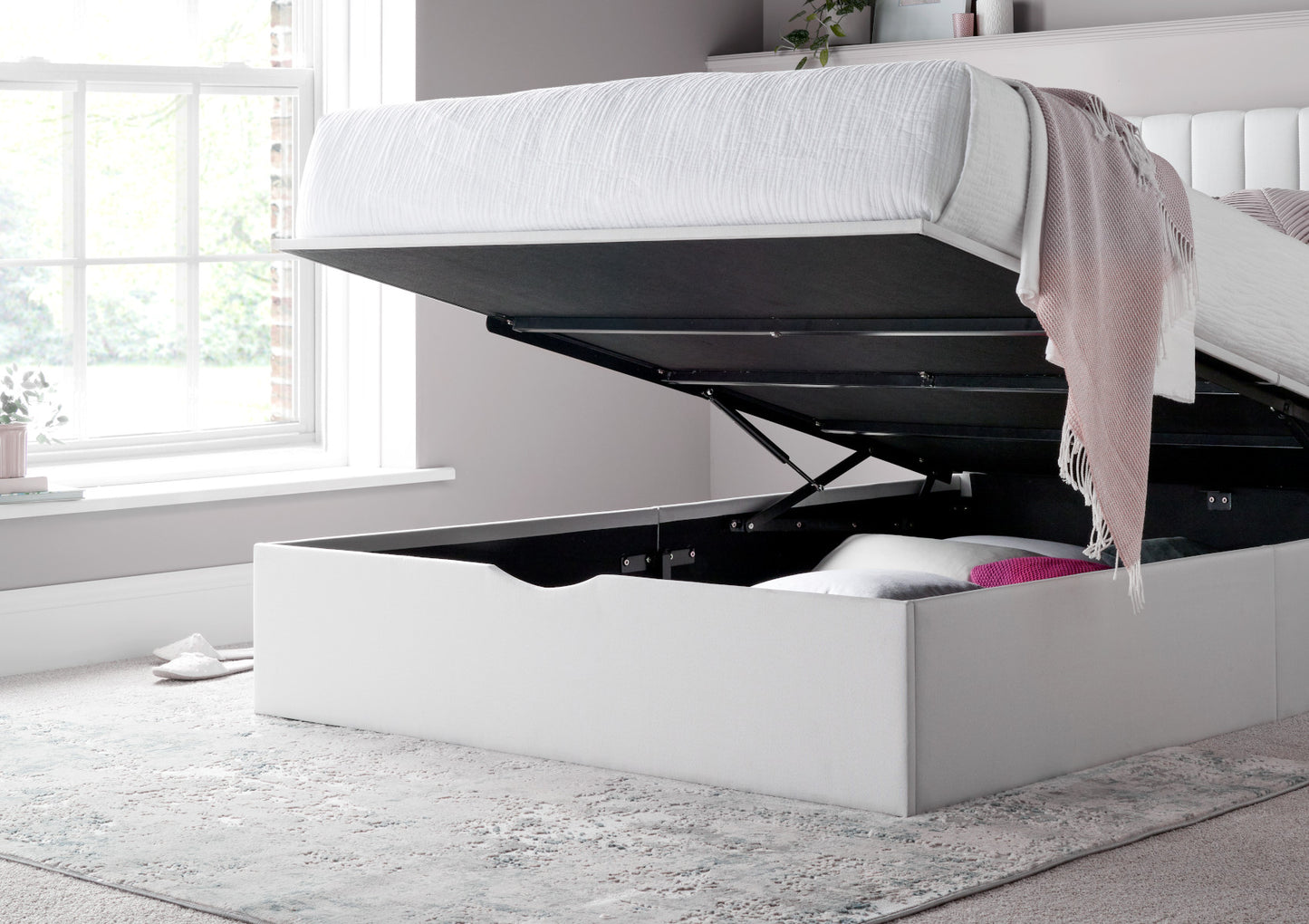 Onelife Off White Upholstered Ottoman Bed Frame Bed time4sleepadmin