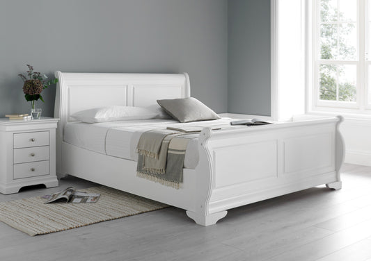 Toulon Wooden Sleigh Bed - White - Bed Frame Only Bed time4sleepadmin