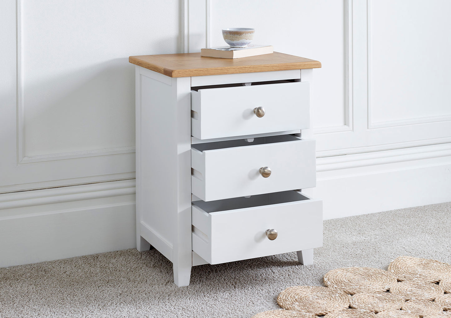 Wilmslow White Wooden 3 Drawer Bedside Furniture time4sleepadmin
