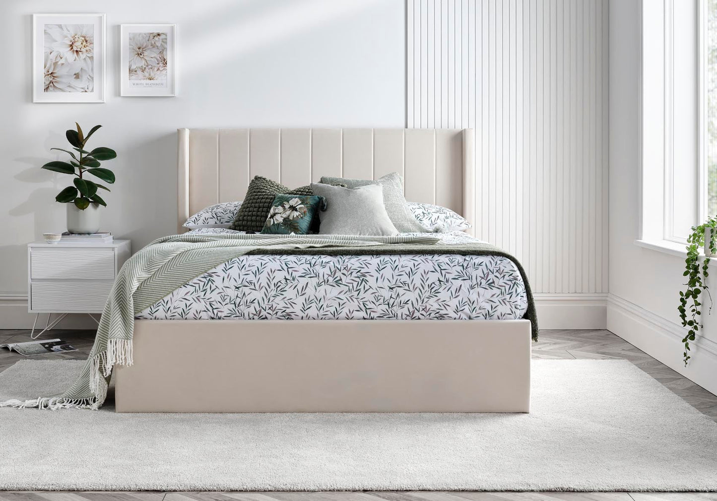 Wilson Natural Beige Upholstered Ottoman Bed Frame Bed Comfy Factor Double