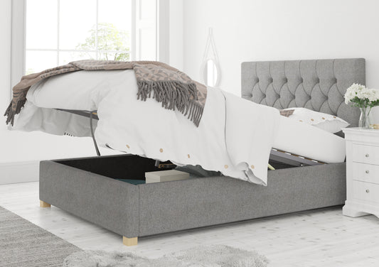 York Ottoman Eire Linen Grey Bed Frame Only Bed time4sleepadmin