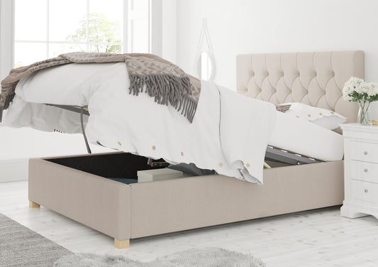 York Ottoman Eire Linen Off White Bed Frame Only Bed time4sleepadmin