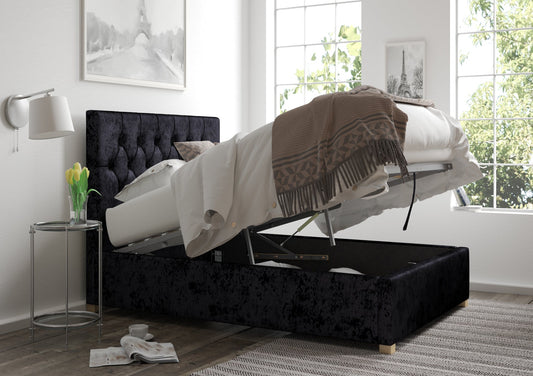York Ottoman Ebony Mirazzi Velvet Bed Frame Only Bed Aspire