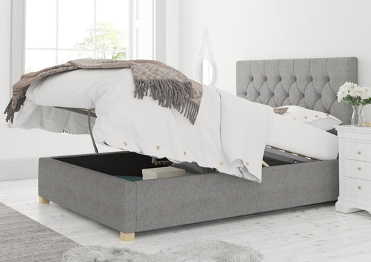 York Ottoman Eire Linen Grey Bed Frame Only Bed Aspire
