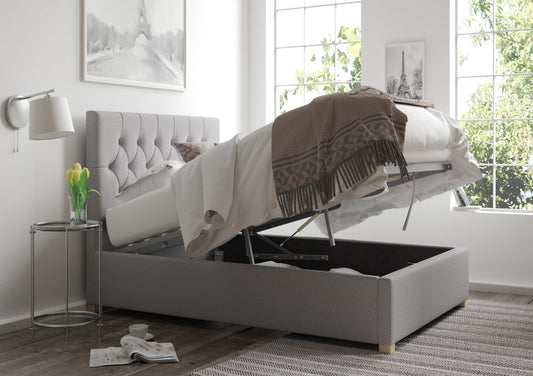 York Ottoman Grey Saxon Twill Bed Frame Only Bed Aspire