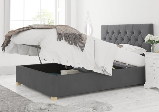 York Ottoman Plush Velvet Steel Bed Frame Only - Bed - Time4Sleep