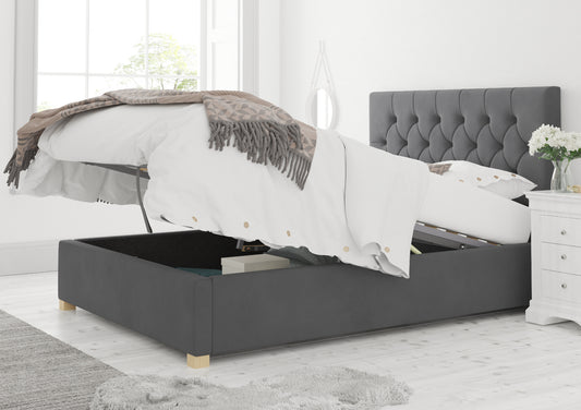 York Ottoman Plush Velvet Steel Bed Frame Only Bed time4sleepadmin