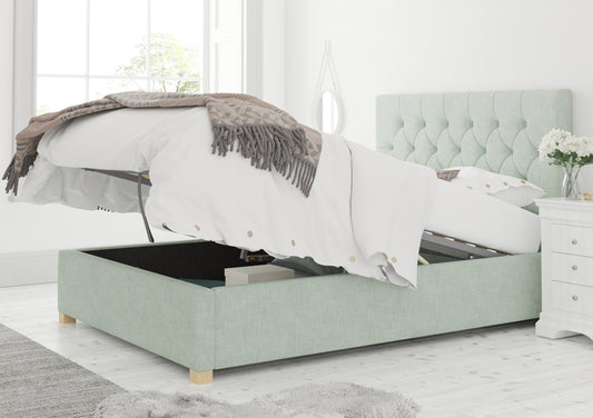 York Ottoman Pastel Cotton Eau De Nil Bed Frame Only Bed time4sleepadmin