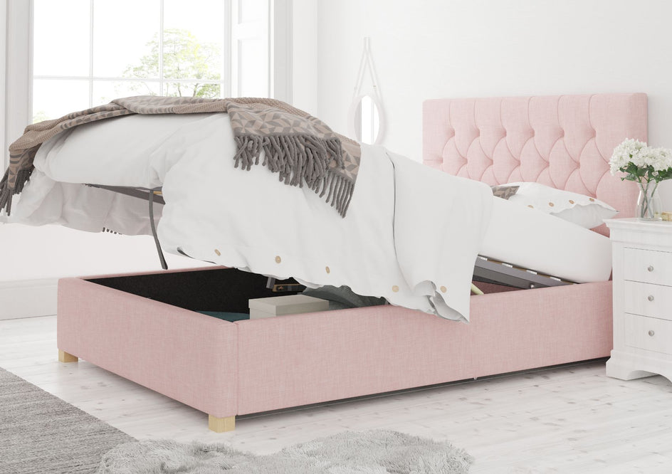 View York Ottoman Pastel Cotton Tea Rose Bed Frame Only Compact Double Time4Sleep information