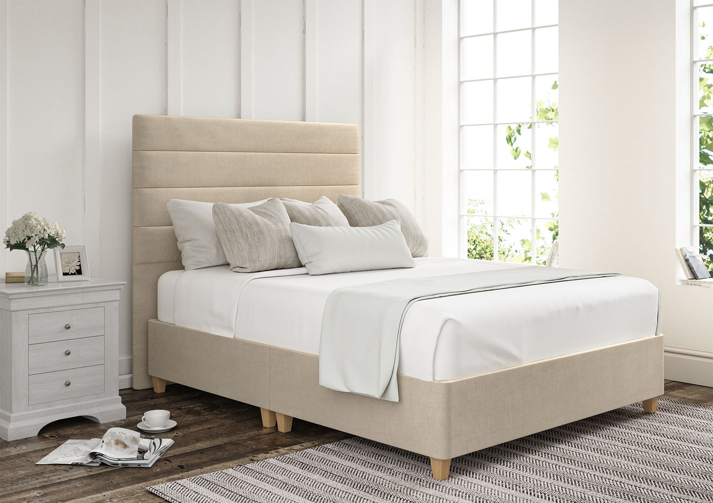 Zodiac Upholstered Headboard and Shallow Base On Legs Bed time4sleepadmin Single Naples Cream