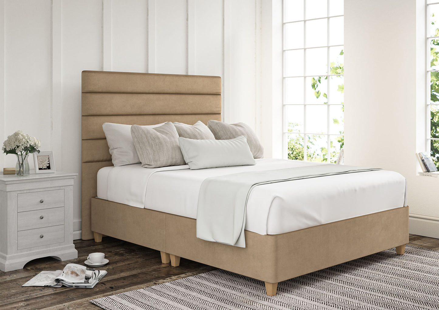 Zodiac Upholstered Headboard and Shallow Base On Legs Bed time4sleepadmin Single Plush Mink