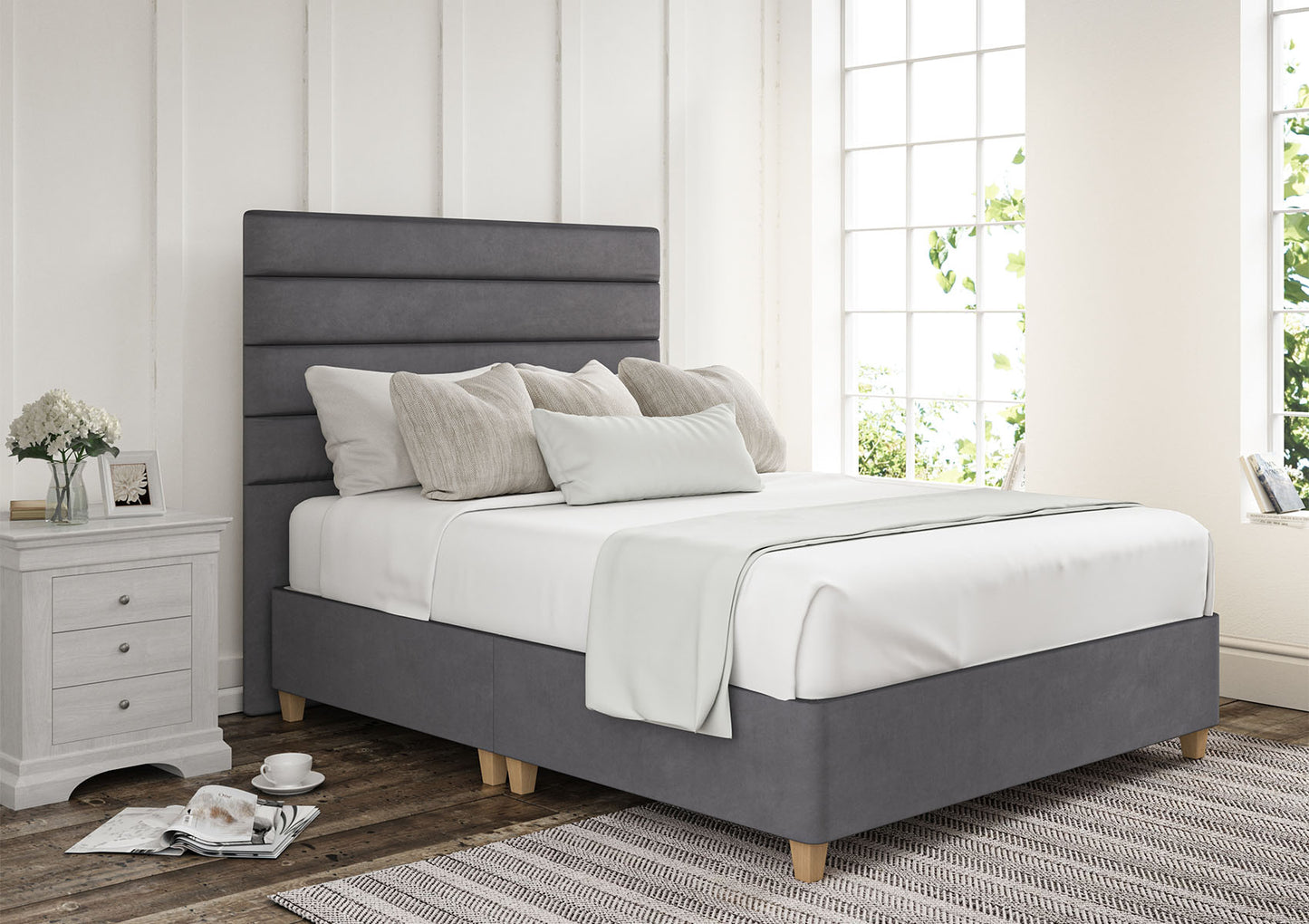Zodiac Upholstered Headboard and Shallow Base On Legs Bed time4sleepadmin Single Plush Steel