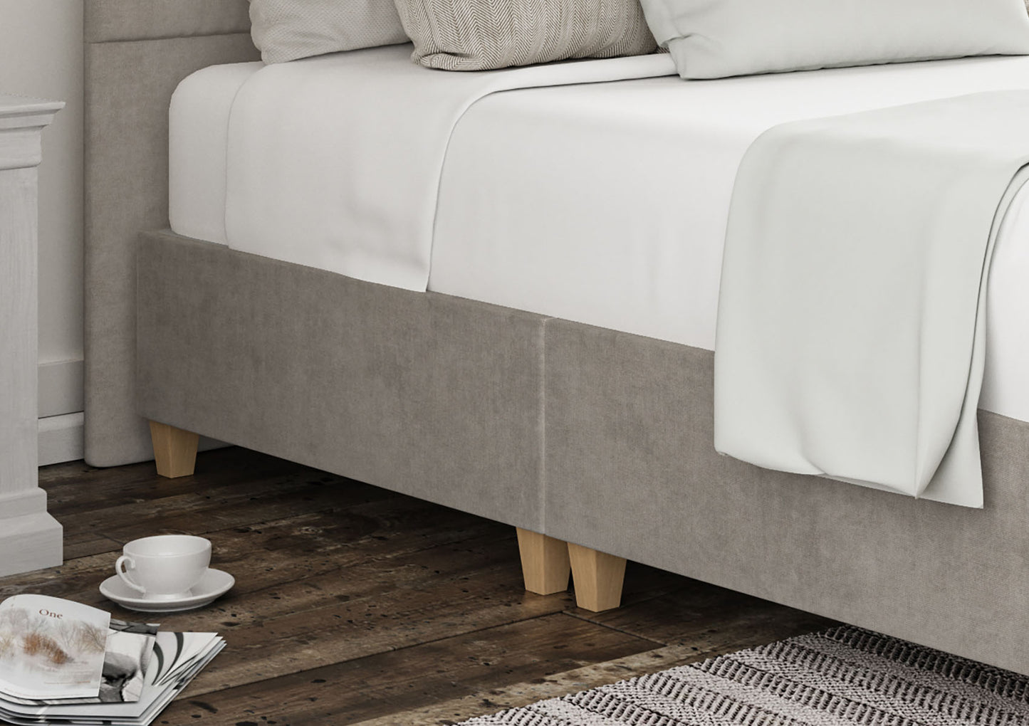 Zodiac Upholstered Headboard and Shallow Base On Legs Bed time4sleepadmin