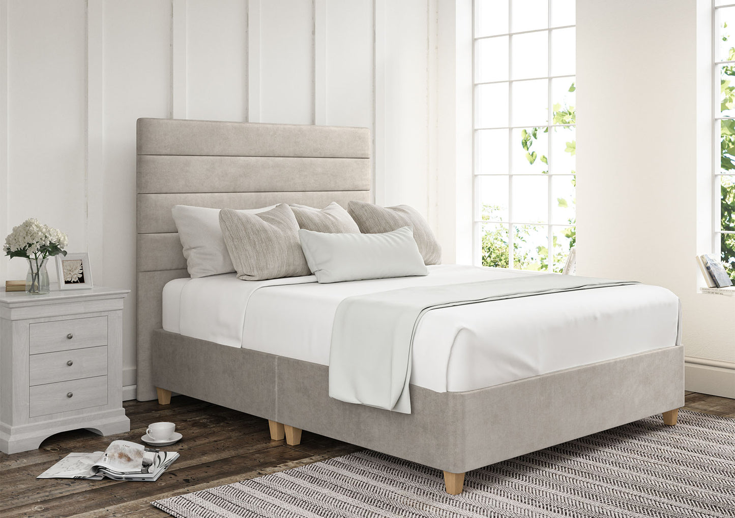 Zodiac Upholstered Headboard and Shallow Base On Legs Bed time4sleepadmin