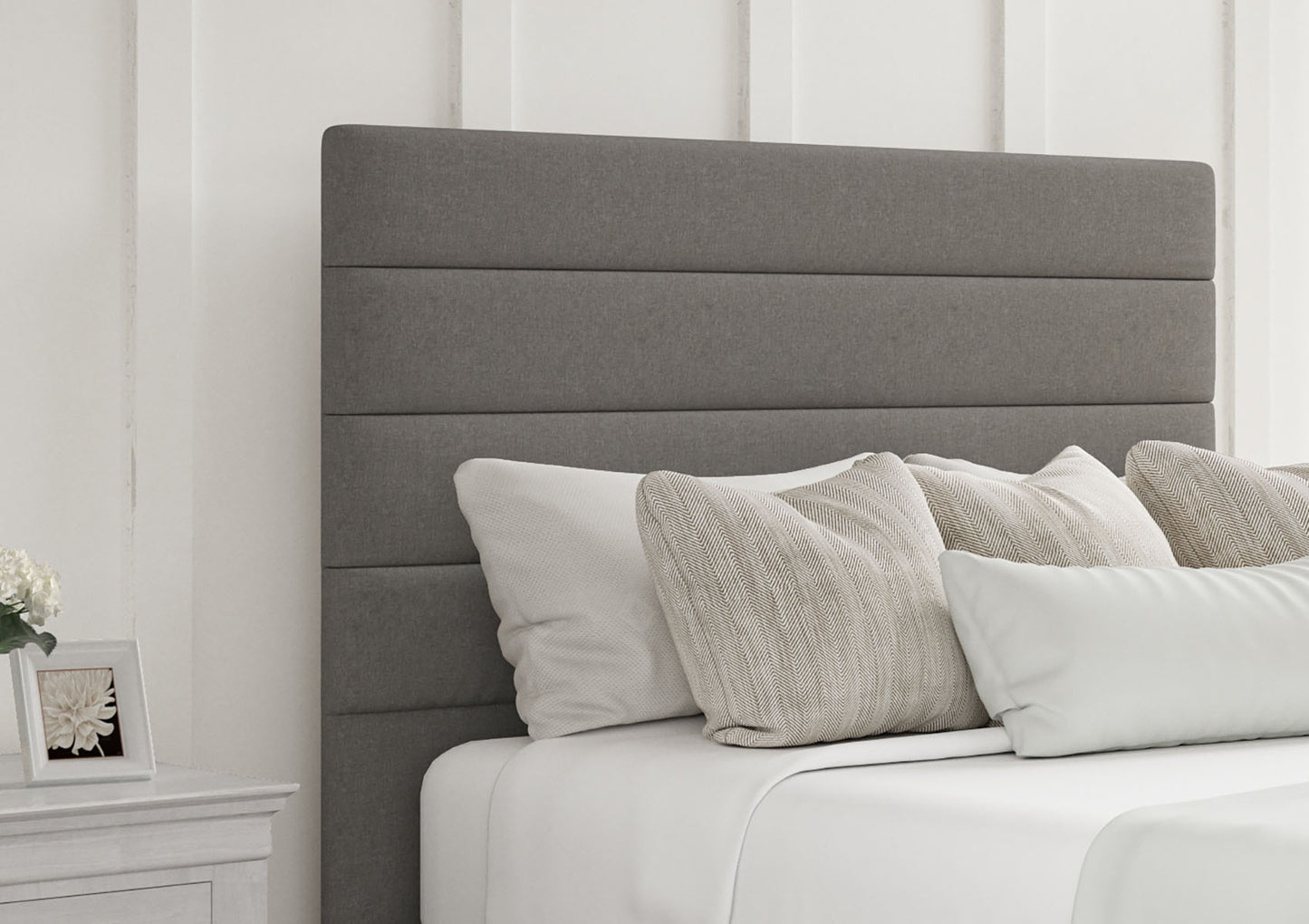 Zodiac Upholstered Floor Standing Headboard Only Furniture time4sleepadmin Compact Double Siera Silver