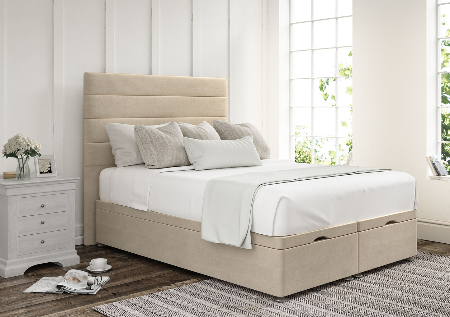Zodiac Upholstered Headboard and Ottoman Base