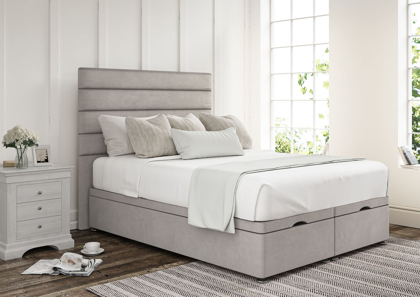 Zodiac Upholstered Headboard and Ottoman Base