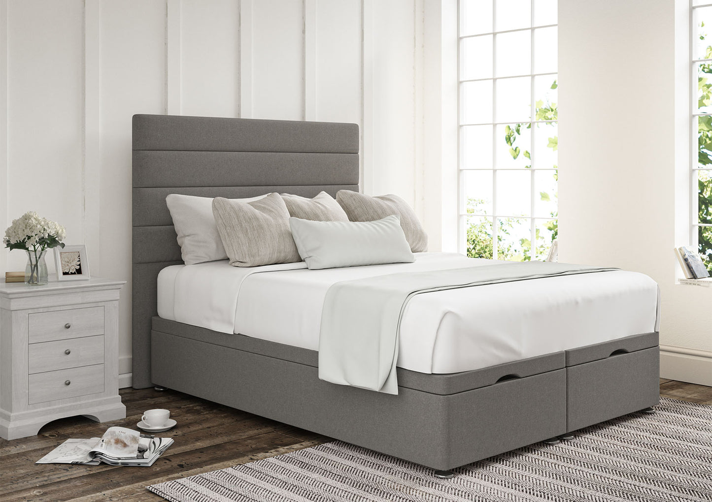 Zodiac Upholstered Headboard and Ottoman Base