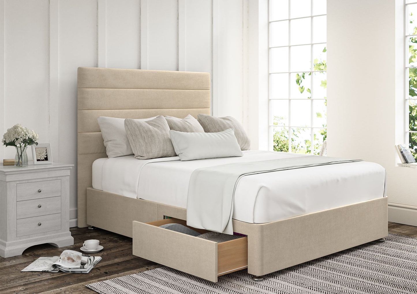 Zodiac Upholstered Headboard and Divan Base - Bed - Time4Sleep