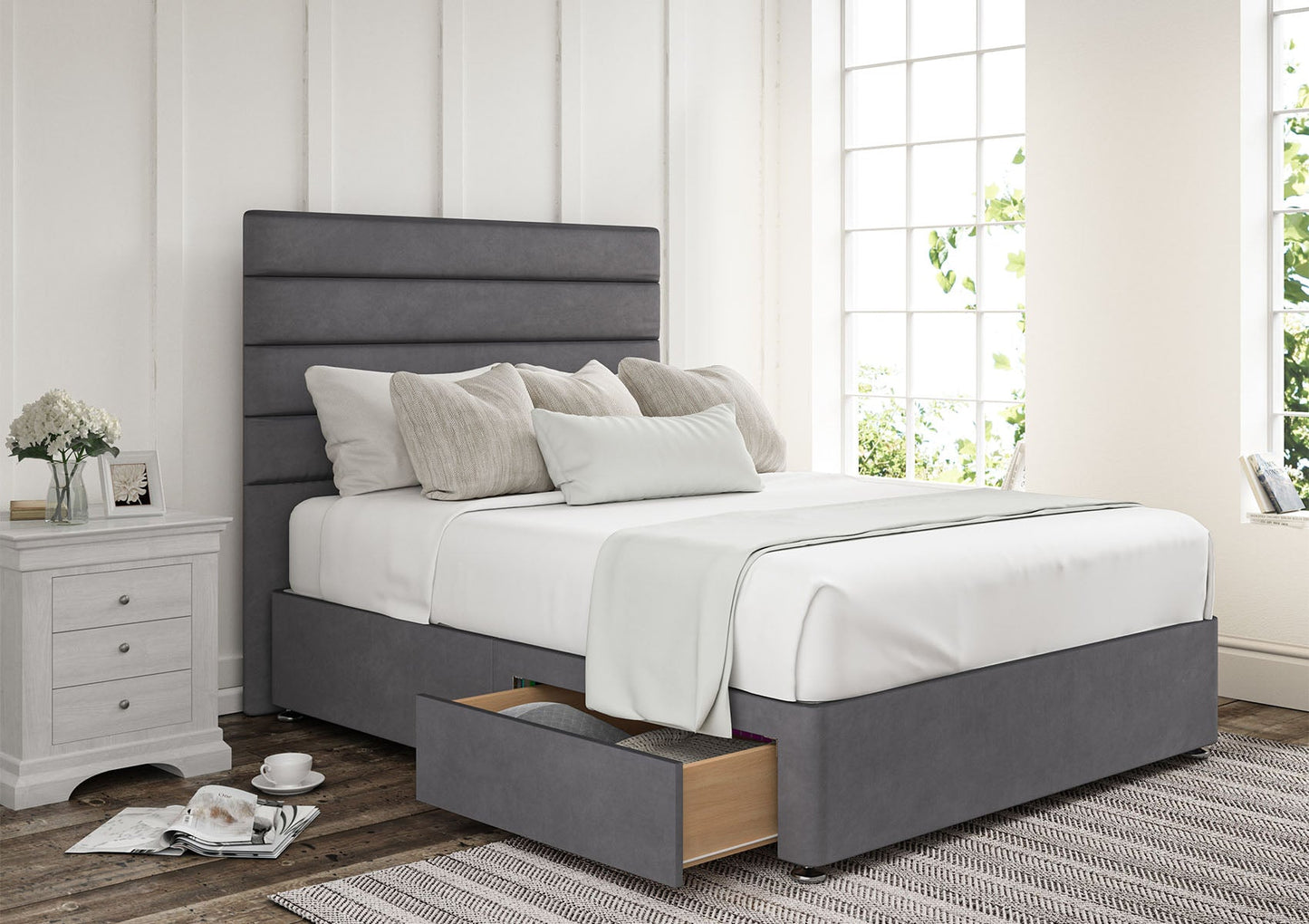 Zodiac Upholstered Headboard and Divan Base - Bed - Time4Sleep
