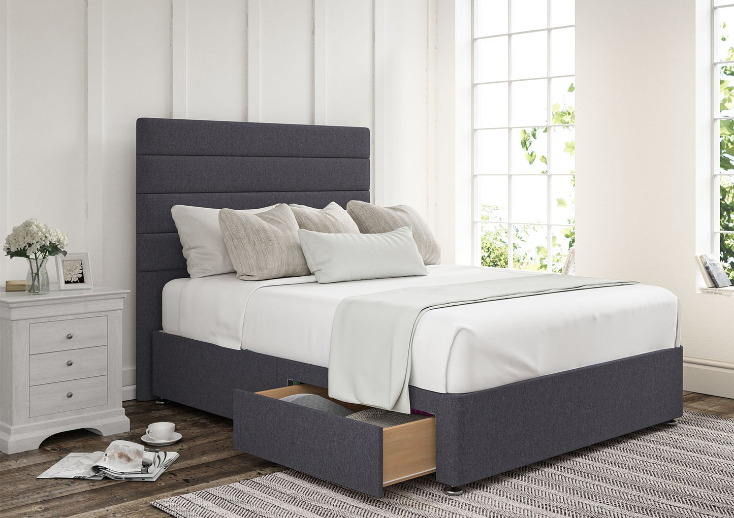 Zodiac Upholstered Headboard and Divan Base - Bed - Time4Sleep