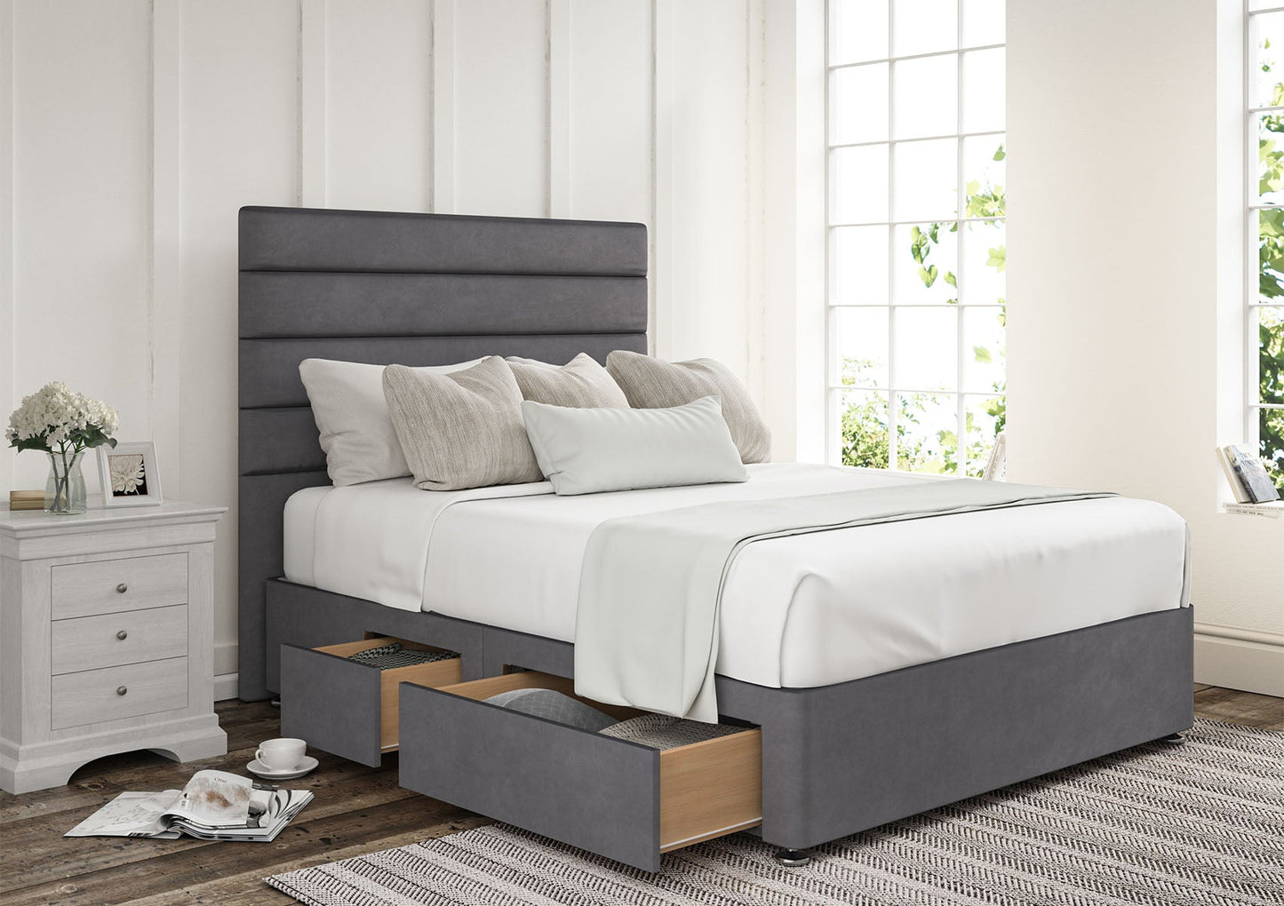 Zodiac Upholstered Headboard and Divan Base - Bed - Time4Sleep