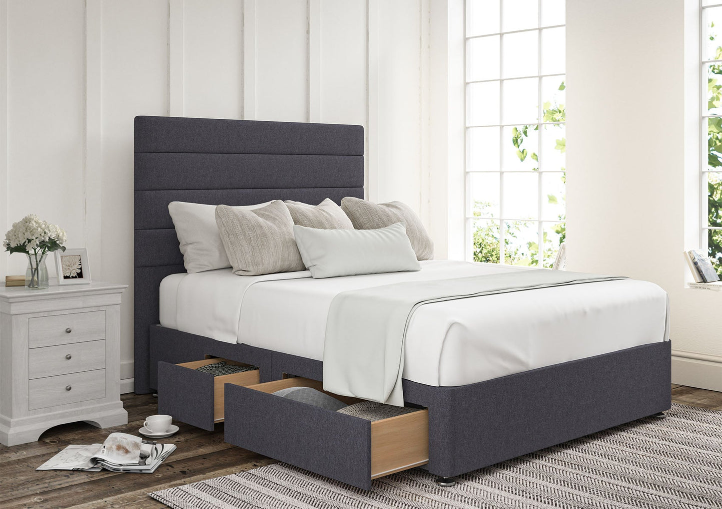 Zodiac Upholstered Headboard and Divan Base - Bed - Time4Sleep