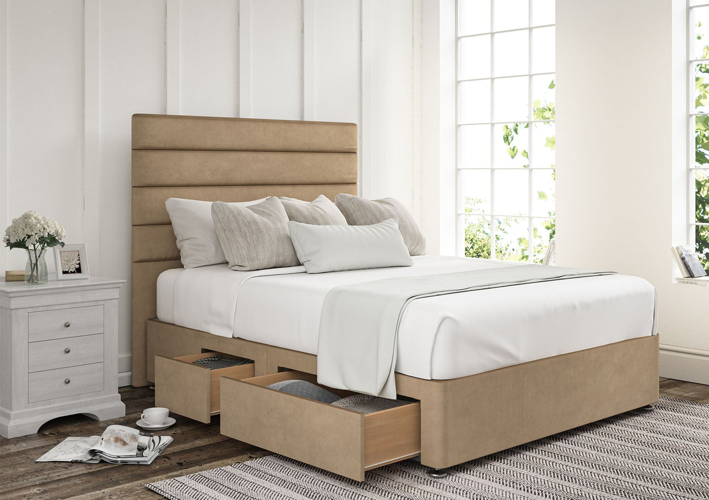 Zodiac Upholstered Headboard and Divan Base - Bed - Time4Sleep
