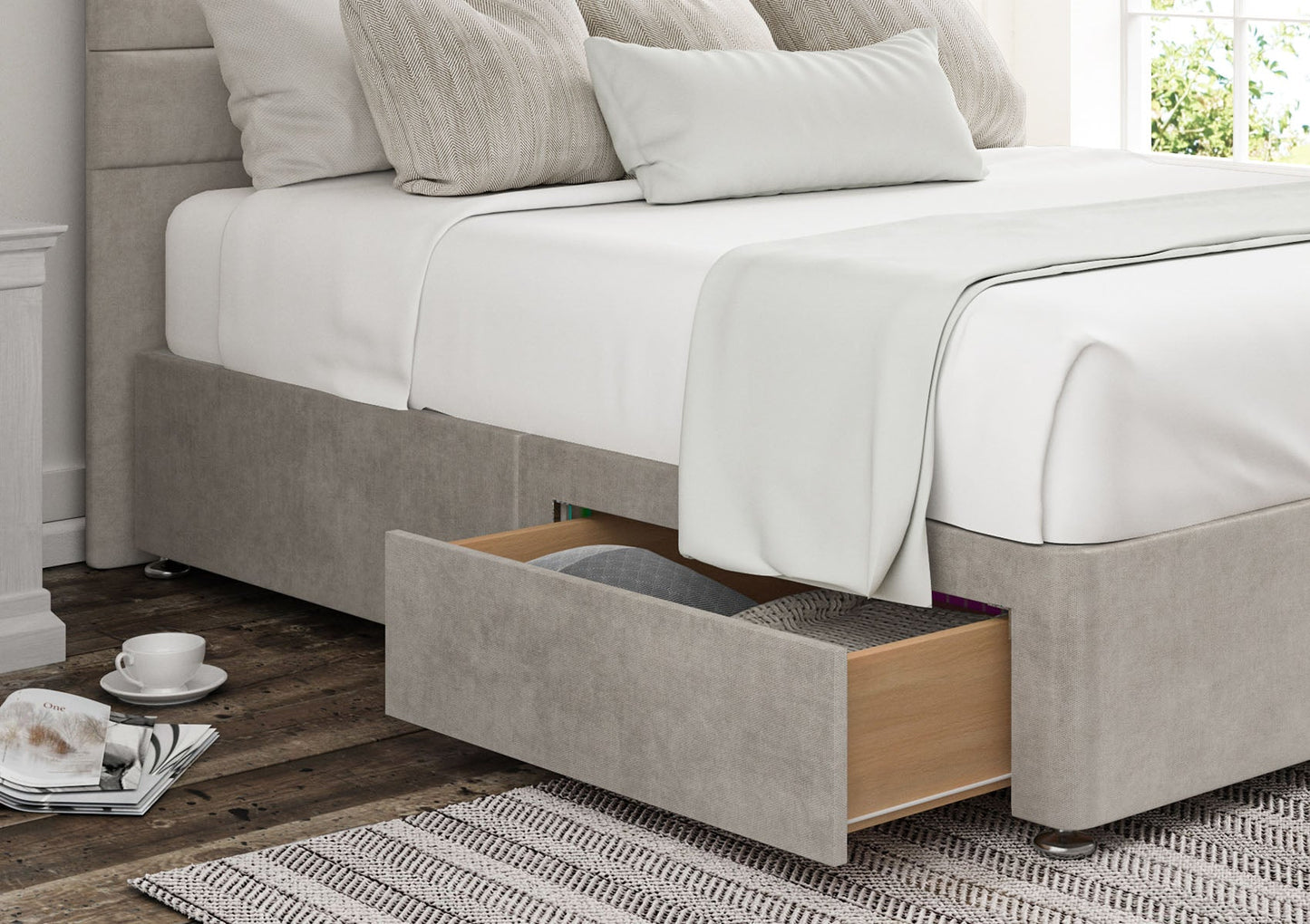 Zodiac Upholstered Headboard and Divan Base - Bed - Time4Sleep