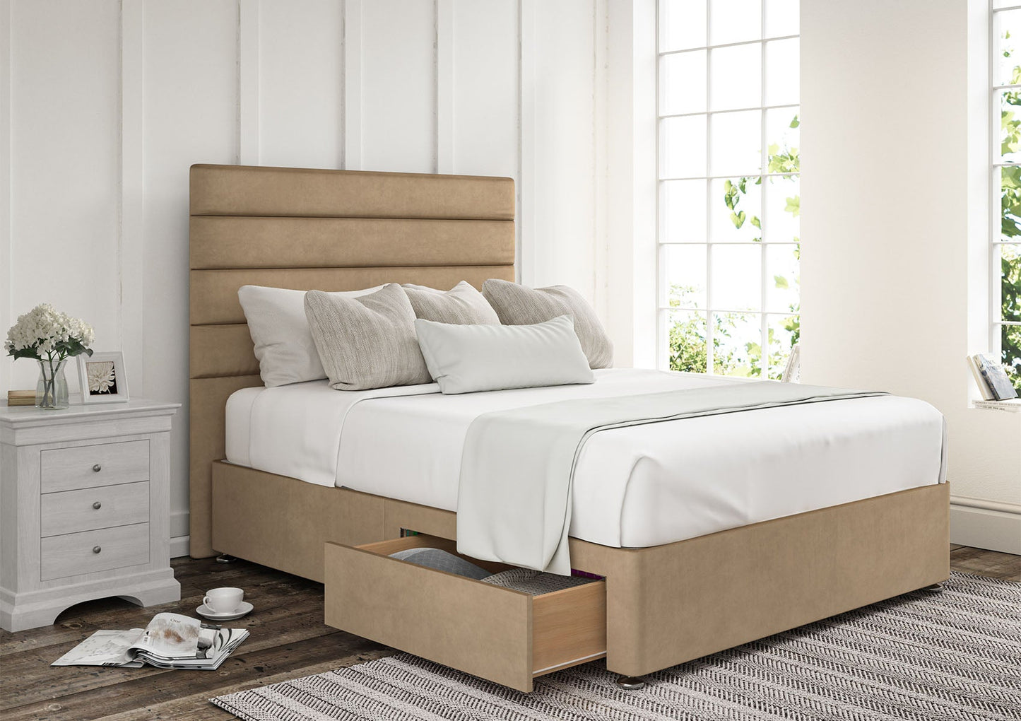Zodiac Upholstered Headboard and Divan Base - Bed - Time4Sleep